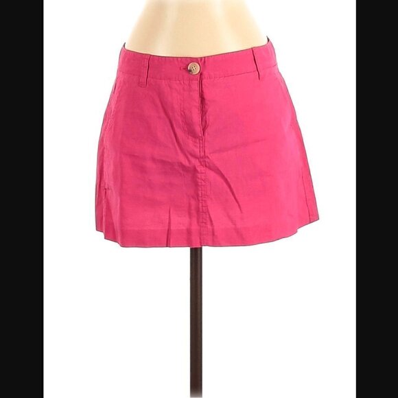 Theory Mini Skirt 2 Linen Flare Hot Pink Pockets Barbie Luxury Summer Party - Picture 1 of 7